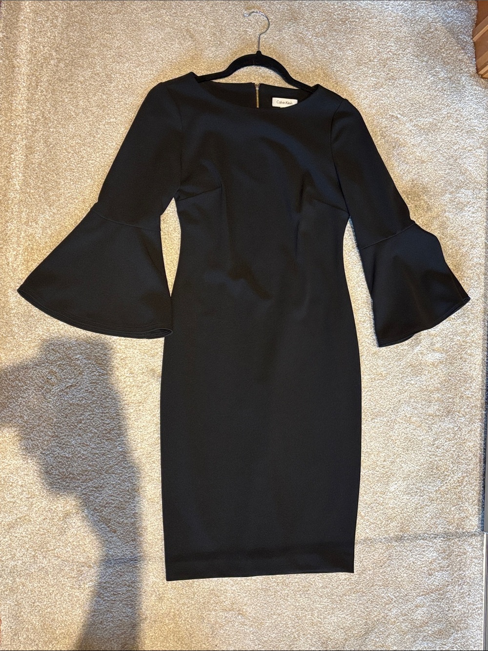 Calvin Klein Black Bell Sleeve Midi Sheath Dress